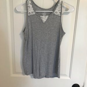 SO cutest Tank-Gray with White Lace
